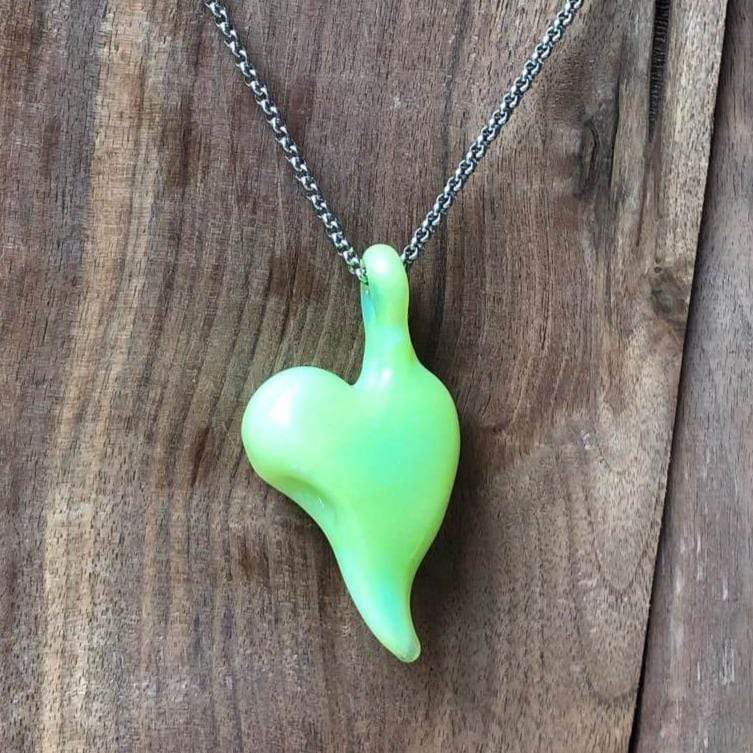 LJ Turtle Aromatherapy 'Heart Lime' | One-of-a-Kind Handblown Glass Pendant